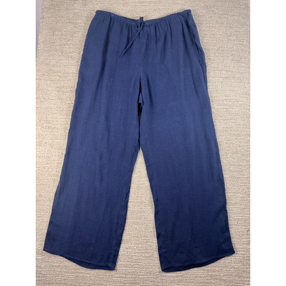 J.Crew Navy Blue Wide Leg Linen Blend Drawstring Pants CS391 Size L NWT